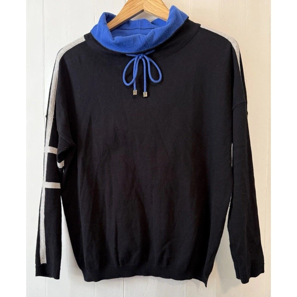 Lisa Todd Black/Blue/Gray Athletic Cowl Neck Pullover Cotton Cashmere Sweater S